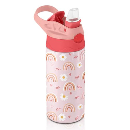 Daisy Water Bottle for Women - 12oz Pink Water Bottle with Straw, Rainbow Stainless Steel Tumbler, Insulated, Leak-proof, BPA-free, Pop-up Straw Lid, for School Travel - Birthday Gift Cup(1pc) - color: Daisy rainbow