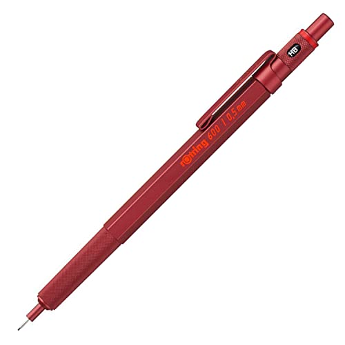 rOtring 600 Mechanical Pencil | HB 0.5 mm | Red All-Metal Body | Hexagonal Barrel - color: Red, size: 0.5mm