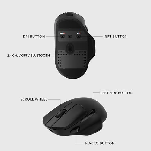 Keychron M7 Wireless Computer Mouse, 26K DPI Optical Computer Mouse, 2.4 GHz/Bluetooth/Wired with Macro Button 63g Lightweight Ergonomic, Up to 70 Hours Worktime for Laptop macOS/Windows - Black - color: Black, style: 1K Polling Rate
