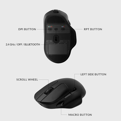 Keychron M7 Wireless Computer Mouse, 26K DPI Optical Computer Mouse, 2.4 GHz/Bluetooth/Wired with Macro Button 63g Lightweight Ergonomic, Up to 70 Hours Worktime for Laptop macOS/Windows - Black - color: Black, style: 1K Polling Rate
