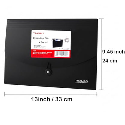 2 Pack 7 Pockets Accordion File Organizer, TRANBO Letter Size/A4 Expanding File Folder with Index Tabs, Expandable Plastic Document Organizer for Business Travel School Office Home, Black - style: 2 Pieces Black