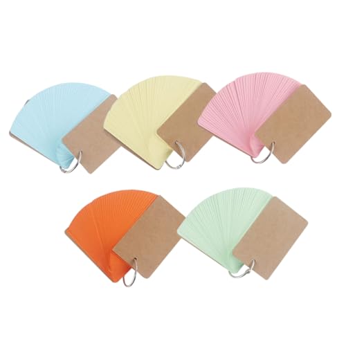 Homoyoyo 5pcs Portable Loose-Leaf Flash Cards with Binder Rings Blank Index Note Cards for Studying DIY Memory for Home and School