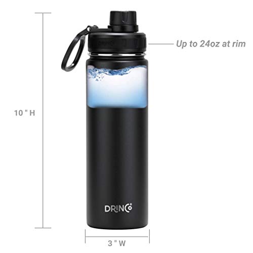 Drinco Stainless Steel Water Bottle Spout Lid Vacuum Insulated Double Wall Water Bottle Wide Mouth (40oz 32oz 22oz 18oz 14oz) Leak Proof Keep Cold Sport Camping Hiking (22 oz, 22oz Black) - color: 22oz Black, size: 22 Ounces