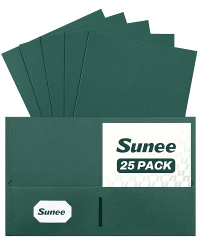 SUNEE Two Pocket Folders, 25 Pack File Folders with Business Card Slot, Textured Paper, Fit Letter Size Paper, Paper File Folder for School Office Home Business, Hunter Green - color: Hunter Green