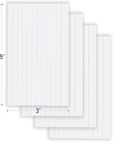 Index Cards 3x5, (100 Cards), Notecards, Flashcards, Notecards 3x5 lined, Blank on Back, Flashcards for School Home and Office, Ruled Index Card - size: 100 Cards