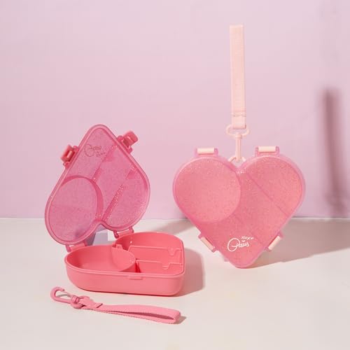 Paris Hilton Bento-Style Heart-Shaped Snack Box Set, Customizable 4-Compartment Containers with Removable Dividers, Built-In Phone Stand & Removeable Wrist Strap, 2-Pack, Pink