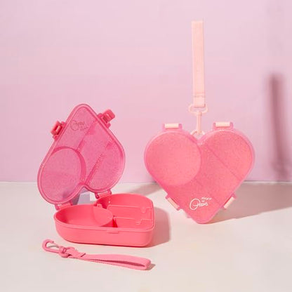 Paris Hilton Bento-Style Heart-Shaped Snack Box Set, Customizable 4-Compartment Containers with Removable Dividers, Built-In Phone Stand & Removeable Wrist Strap, 2-Pack, Pink
