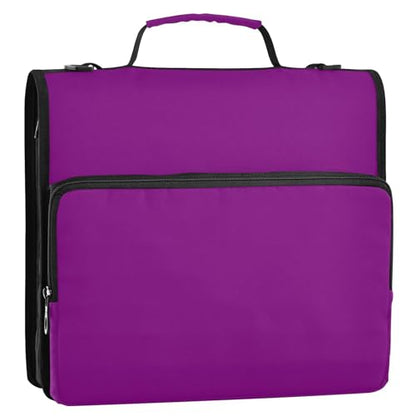 3 Rings 1.5 inch Zipper Binder with Shoulder Strap Waterproof Document Organizer for School Purple Red - color: Purple Red
