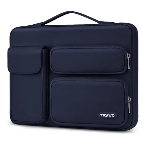 MOSISO 360 Protective Laptop Case 13.3 inch, 13-13.3 inch Laptop Sleeve | Compatible with MacBook Air/Pro 13 / Pro 14, HP Dell ASUS Lenovo,Side Open Bag with 2 Raised&1 Flapover Pockets, Navy Blue - color: Navy Blue, size: 13.3 inch