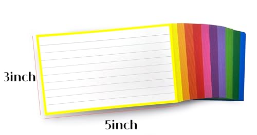 PPAPPAPPIYO 100 Pack 3x5 Ruled Index Cards, Extra Thick 260gsm White Cardstock, Colorful Borders with Ruled Front and Blank Back, Heavyweight Flash Cards for Study, Recipes, and Organization