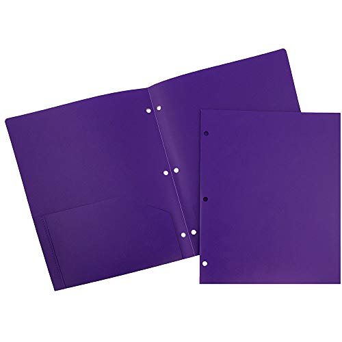 JAM PAPER Heavy Duty Plastic 3 Hole Punch Pocket Folders - Extra Tough School Folders - Purple - 6/Pack - color: Purple, size: 6 Per Pack