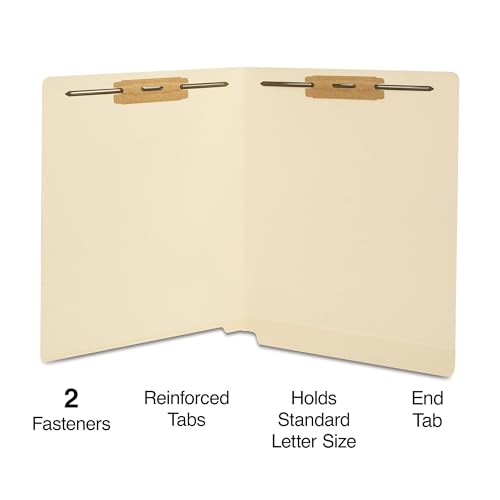 Staples Reinforced End‑Tab Classification Folders, Letter Size, Manila, Durable 2‑Fastener Design – 100/Carton - style: 100 Pack
