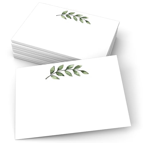 321Done Blank Greenery Note Cards, 5x7 White - Made in USA, Thick, Heavy Cardstock, Pretty, Cute Simple Green Leaves Design, No Envelopes - Pack of 50 - color: Greenery, White, size: 5x7, Horizontal