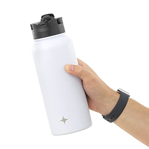 JoyJolt Triple Insulated Water Bottle with Straw Lid AND Flip Lid! 32oz Large Water Bottle, 12 Hour Hot/Cold Vacuum Insulated Stainless Steel Bottle. BPA-Free Leakproof Water Bottles - Thermos Bottle - color: Matte White, size: 32 Ounces