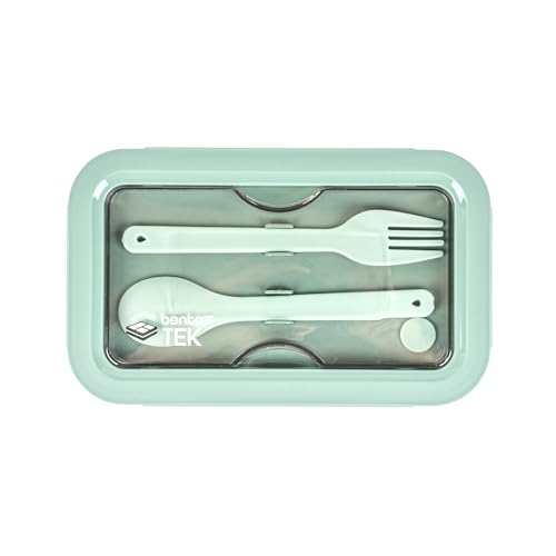 Restaurantware-Bento Tek 28.7 Ounce Bento Box, 1 Reusable Lunch Container - With Fork And Spoon, Does Not Contain BPA, Green Plastic Reusable Lunch Box, Microwavable, Dishwashable - size: 1 Count, style: 29 oz - Green