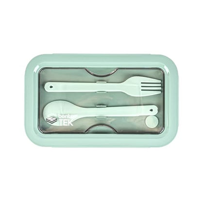 Restaurantware-Bento Tek 28.7 Ounce Bento Box, 1 Reusable Lunch Container - With Fork And Spoon, Does Not Contain BPA, Green Plastic Reusable Lunch Box, Microwavable, Dishwashable - size: 1 Count, style: 29 oz - Green
