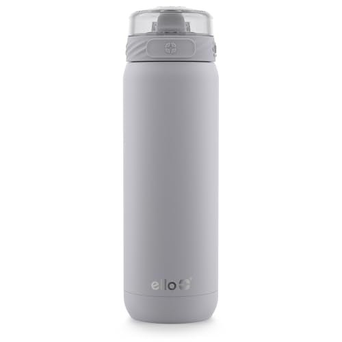 Ello Cooper 32oz Stainless Steel Water Bottle with Straw and Carry Handle, Double Walled and Vacuum Insulated Metal, Leak Proof Locking Lid with Soft Silicone Spout, Reusable, BPA Free, Grey - color: Gray, size: 32 Ounces