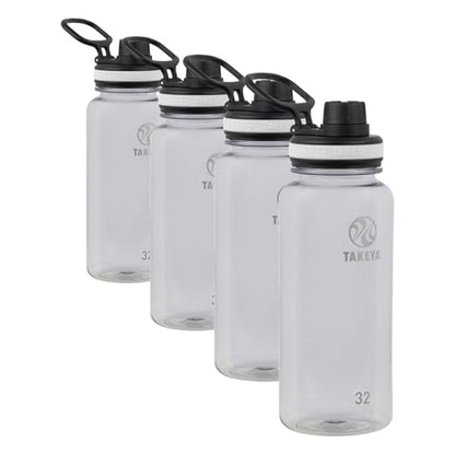 Takeya Tritan Sport Water Bottle with Spout Lid - BPA-Free & Dishwasher-Safe - Reusable Bottle with Lid Handle - Simple Leak-Proof Water Bottle - 32 oz, Clear (Pack of 4) - color: Clear, size: 32 Ounces (Pack of 4)