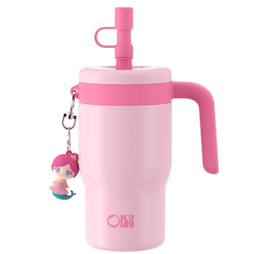 OISIZ 14oz Kids Tumbler with Straw Lid & Handle,Kids Cup with Animal Accessory for School,Kids Water Bottles with Dust-proof Cover,Leakproof Water Bottles,316 Stainless Steel,Keep Cold 24 Hours-pink - color: coral pink