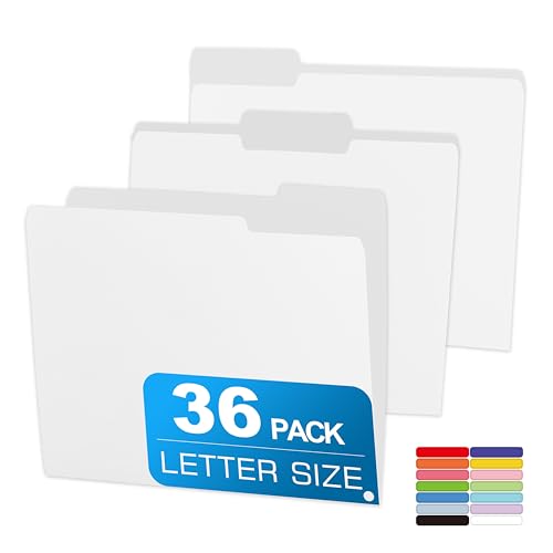 36 Packs Colored File Folders,White File Folders,Two Tone Color File Folder 8.5 x 11 Inch,1/3 Cut Tabs Letter Size,Manila File Folders for Office,School and Home,Organization - color: White, style: 36 Packs
