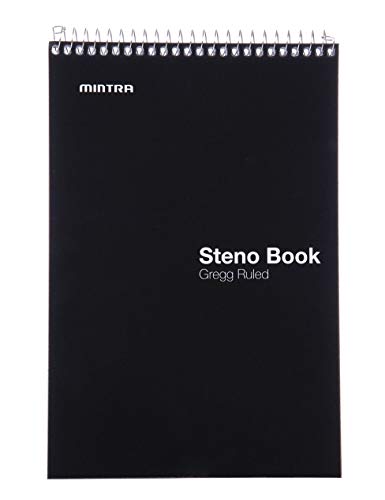 Mintra Office Steno Books Set - Top-Spiral Bound, Gregg Ruled, 70 Green Tint Sheets, Primary Color Covered Notebooks for Office, Professional, School & Work, Note-taking, Writing Pads, 6"x9", 4 Pack
