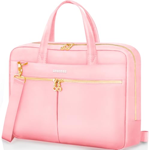 Ferkurn Laptop Bag Case Women Men Computer Bag Compatible with MacBook/HP/LG/Dell, Shoulder Strap Slim Carrying Messenger Briefcase, Pink, 17-17.3 Inch - color: Pink, size: 17-17.3 inch