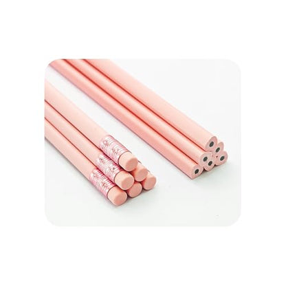 24Pcs HB Graphite Triangular Grip Wood Pencils with Eraser for School, Drawing and Sketching, and Office Use(Pink) - color: Pink