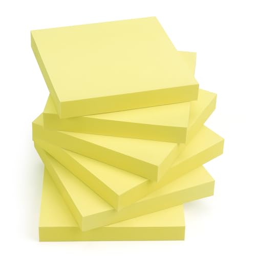 Sticky Notes 3x3 Self-Stick Notes Pads with 6 Bright Colors, Easy to Post for Office, Shool, Home, 6 Pads/Pack, 100 Sheets/Pad (Yellow) - color: Yellow