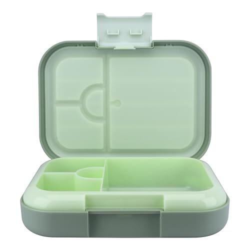Bento Midi Lunch Box with carrying handle – 4 No-Mix Compartments | Microwave & Dishwasher Safe,Removable Tray | 900ML OZ (Green Olive) - color: Green Olive