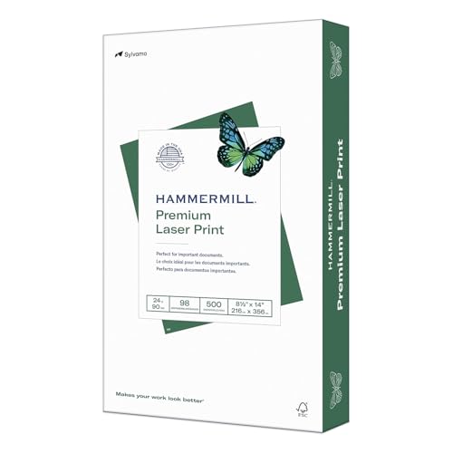 Hammermill Printer Paper, Premium Laser Print 24 lb, 8.5 x 14-1 Ream (500 Sheets) - 98 Bright, Made in the USA, 104612 - size: 1 Ream | 500 Sheets, style: Legal (8.5x14)
