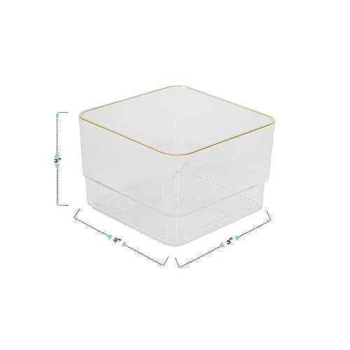 Martha Stewart Kerry Plastic Stackable Office Desk Drawer Organizers, 3" x 3", 12 Pack, with Gold Trim - size: 3" x 3"