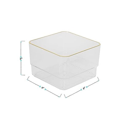 Martha Stewart Kerry Plastic Stackable Office Desk Drawer Organizers, 3" x 3", 12 Pack, with Gold Trim - size: 3" x 3"