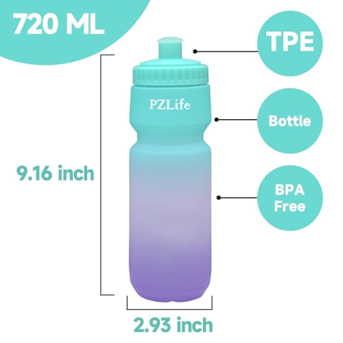 24oz Bike Squeeze Water Bottle, BPA Free Cycling Water Bottle,Leakproof, with Capacity Scale w/Pull Top Lid, Reusable Sport Water Bottle, for Bicycle, Gym,Running - color: y-Blue+Purple