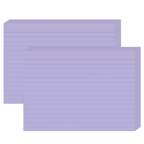 5x7 Purple Index Cards 100 Count, Large Ruled Note Cards with Rings for Creative Notes — 160gsm Heavy Cardstock Lined Flashcards for Vocabulary, Language Learning & Home Filing - color: Purple