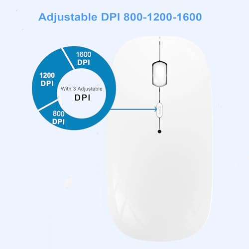 SUNGI Bluetooth Wireless Mouse Dual Mode(Bluetooth5.2+USB),Silent Rechargeable mice with USB-C to USB Adapter for MacBook,Laptop,Tablet,iPad,PC(White)