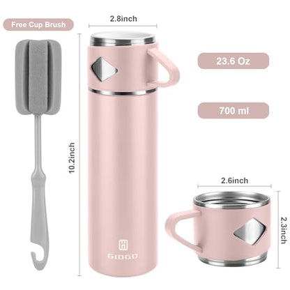 Stainless Steel Thermo 700ml/23.7oz Vacuum Insulated Bottle with Cup for Coffee Hot drink and Cold drink water flask.(Pink,Single) - color: Pink (Single), size: 23.7 Ounces