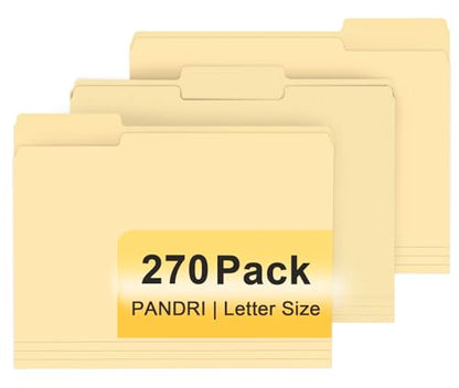 File Folder, PANDRI 270 Pack File Folder, 1/3 Cut Tab, Letter Size, Filing Folder for Office School Business, Manila - color: Manila