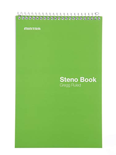 Mintra Office Steno Books Set - Top-Spiral Bound, Gregg Ruled, 70 Green Tint Sheets, Primary Color Covered Notebooks for Office, Professional, School & Work, Note-taking, Writing Pads, 6"x9", 4 Pack