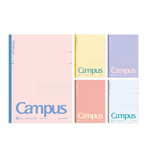 KOKUYO Composition Notebooks, 5 Pack Campus Semi-B5 Lined Notebook for School with 7mm Dot Ruled, 30 Sheets, Solid Positive & Relax, Journal Notebook for Women Work Study Note Taking (NO-3CATN-L42X5) - color: Solid Positive & Relax
