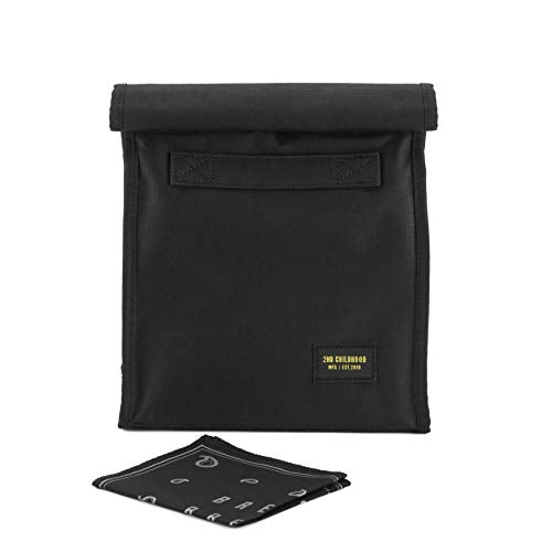 2nd Childhood Insulated Lunch Bag for Men, Durable & Reusable, Black | Slim lunch bag with carry handle, two mesh side pockets and a back slip pocket; insulated liner keeps food cool - color: Black