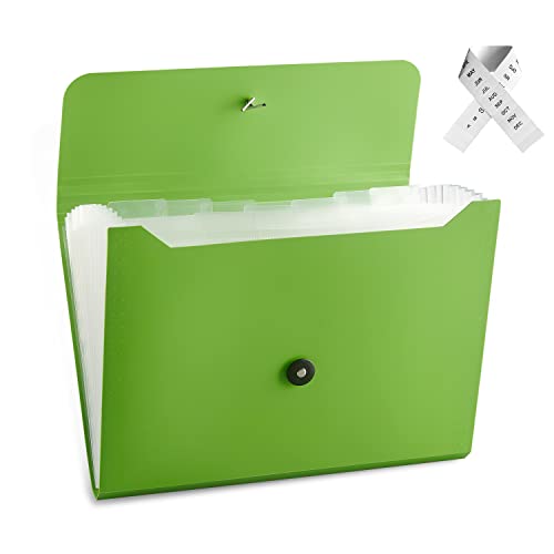 Expanding File Folder File Organizer with 13 Pockets Accordion Filing Folder Expandable File Folder for Documents Paper Organizer for Work, School, Home, Office,Green - color: 1pcs-green