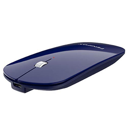FENIFOX Bluetooth Mouse Slim, Whisper-Quiet Mini Flat Portable Mobile Mice Rechargeable Compatible with Laptop,PC,Android Windows Tablet (Deep Blue) - color: blue