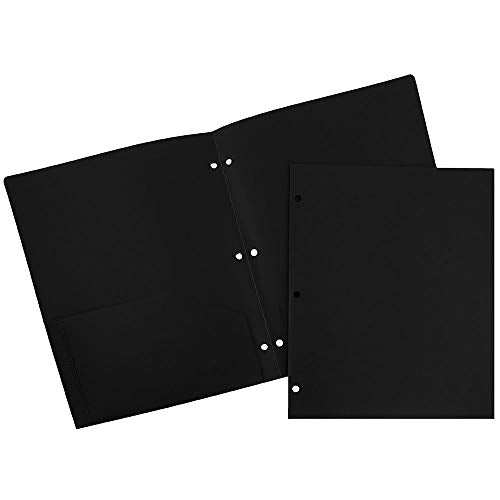 JAM PAPER Heavy Duty Plastic 3 Hole Punch Pocket Folders - Extra Tough School Folders - Black - 6/Pack - color: Black, size: 6 Per Pack