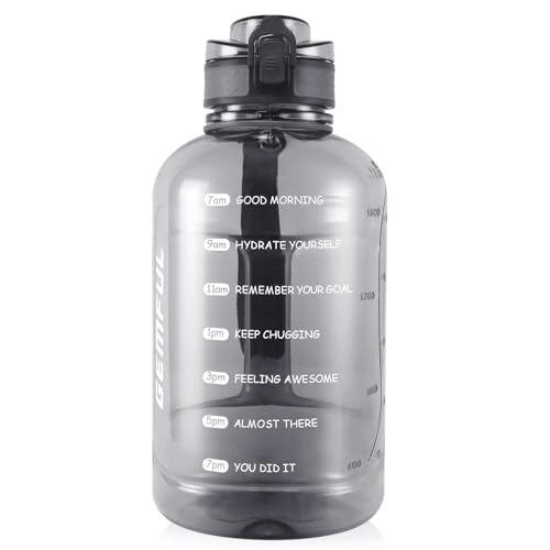 GEMFUL 2 Liter Water Bottle with Time Marker & Handle 64oz Large Motivational Jug for Gym Workouts No Straw Leak Proof BPA Free Grey - color: 2L Grey No Straw