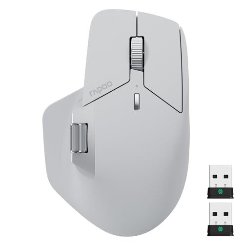 Rapoo MT760 PRO Wireless Mouse, NearLink + Bluetooth 5.0 Multi-Device, 12K DPI, 2K Polling, Ergo for Work & Gaming, 11 Programmable Buttons, On-Board Memory, Quiet Clicks, USB-C, 120 Days Battery Life - color: Light Grey, size: PRO Ver.