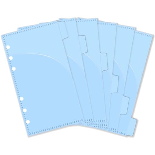 6pcs A6 Binder Pockets Smooth Blue PP Budget Cash Envelopes 0.2mm Thick 2 Pocket Index Dividers Outside Loading Money Organizer for Budgeting Planner Inserts Supplies - color: Light Blue, size: A6 - 6 Tabs