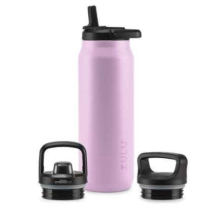 ZULU Base 40oz Stainless Steel Water Bottle with 3 Lids- Straw, Chug, Twist | Double Walled and Vacuum Insulated Metal Thermos | For Gym, Outdoor | Built in Carry Loop, Dishwasher Safe, Pink - color: Pink Orchid, style: 40oz