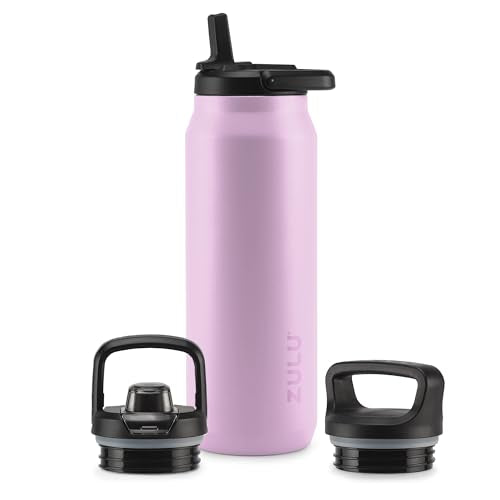 ZULU Base 40oz Stainless Steel Water Bottle with 3 Lids- Straw, Chug, Twist | Double Walled and Vacuum Insulated Metal Thermos | For Gym, Outdoor | Built in Carry Loop, Dishwasher Safe, Pink - color: Pink Orchid, style: 40oz