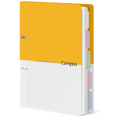 KOKUYO 5 Subject Spiral Notebook Journal, Campus 110 Sheets A4 Refillable Notebook with Dividers Tabs, College Ruled Binder Notebook for Work School Note taking, Yellow - color: Yellow, size: A4