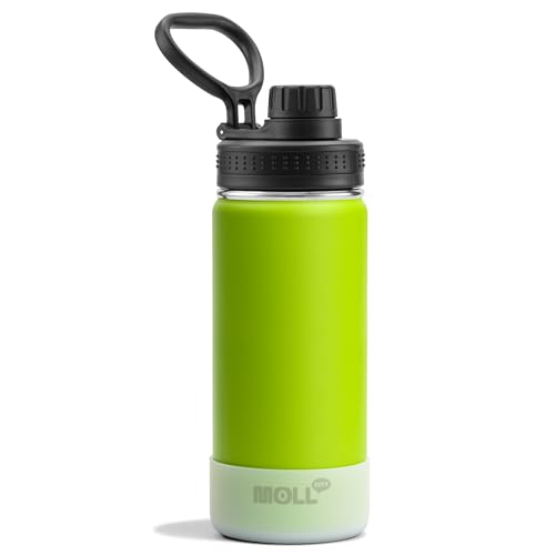 Kids Insulated Water Bottle-16 oz Stainless Steel Vacuum Wide Mouth Sports Flask with Silicone Boot-Reusable Metal Leak Proof Travel Water Bottle for Girls Boys, BPA-Free(Apple Green) - color: Apple Green, size: 16 Ounces